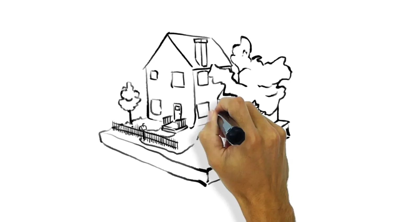 Hand drawing a house with a marker, whiteboard animation style