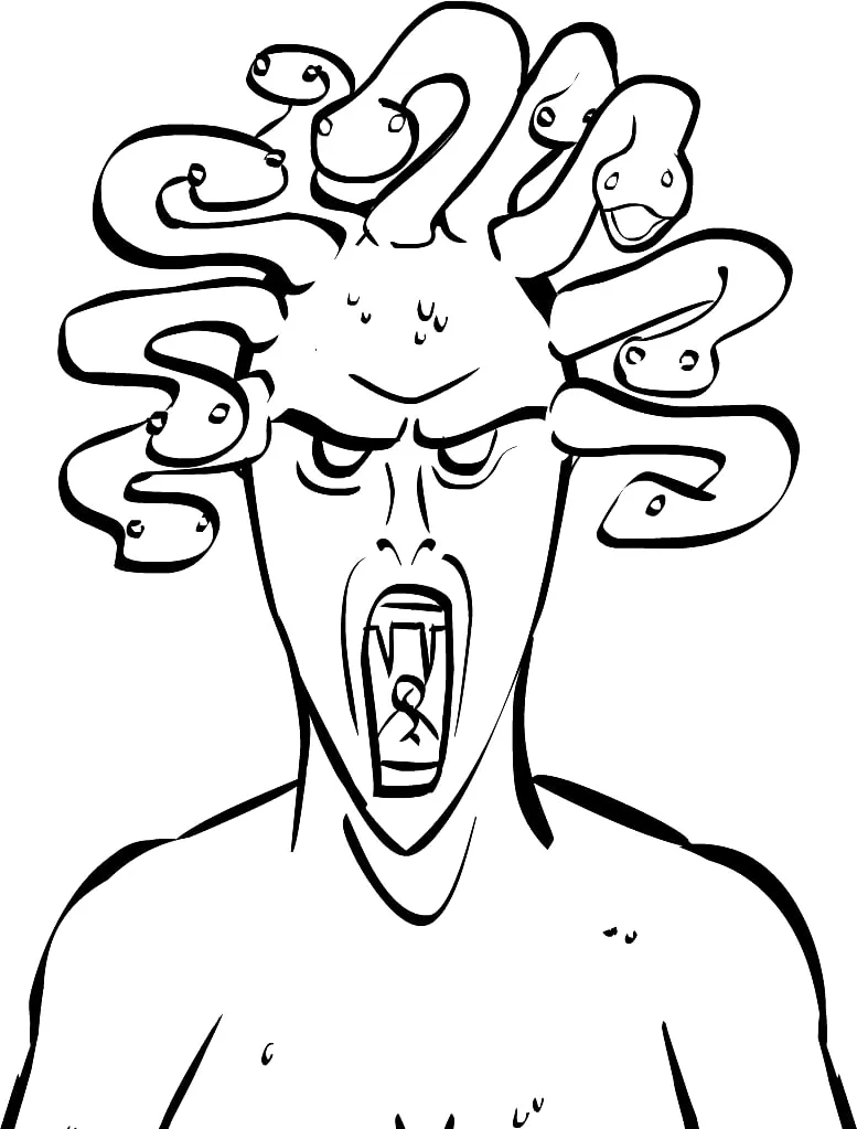 Medusa with snakes for hair, screaming